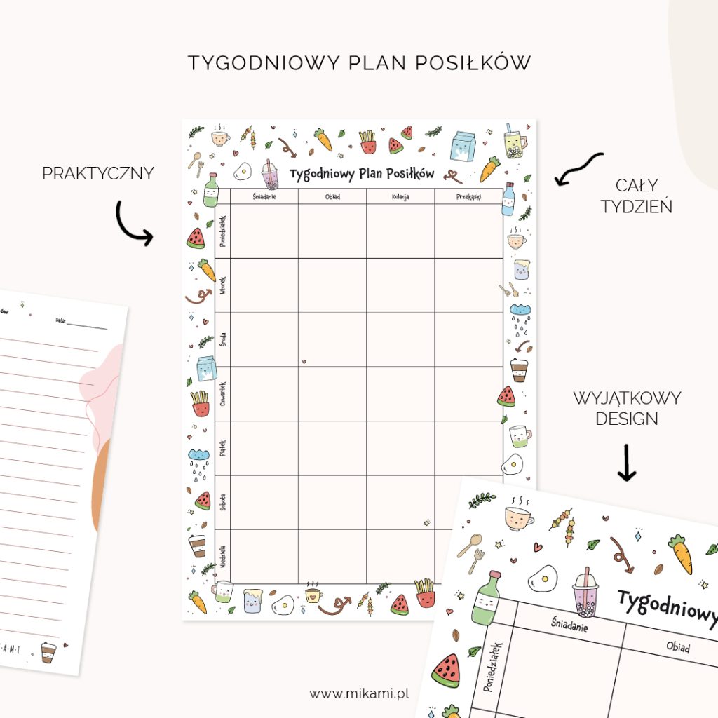 darmowy planer posiłków do druku PDF, tygodniowy planer posiłków