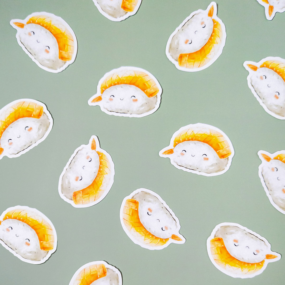 naklejka sushi nigiri w stylu kawaii