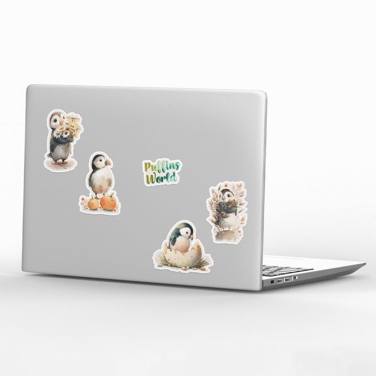 papierowe naklejki na komputer z maskonurami