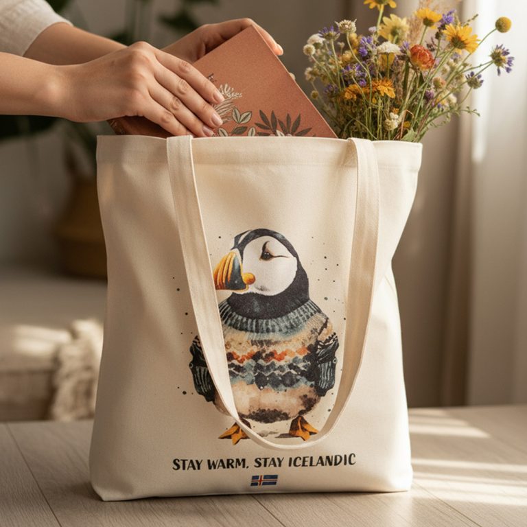 stylowa torba bawełniana z nadrukiem maskonura