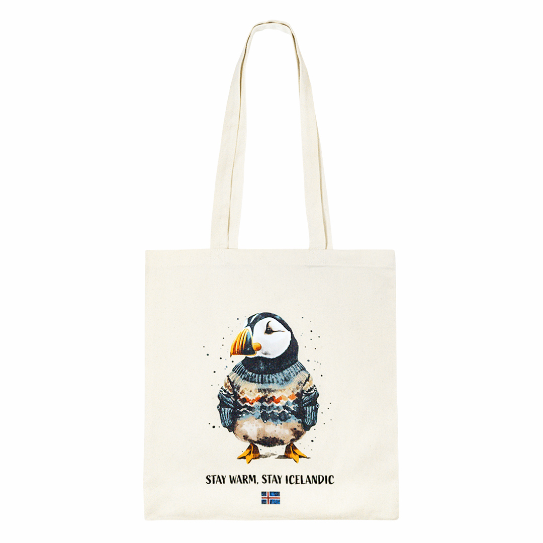 torba bawełniana na zakupy z puffinem i flagą islandzką