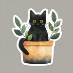 naklejka kot w doniczce
