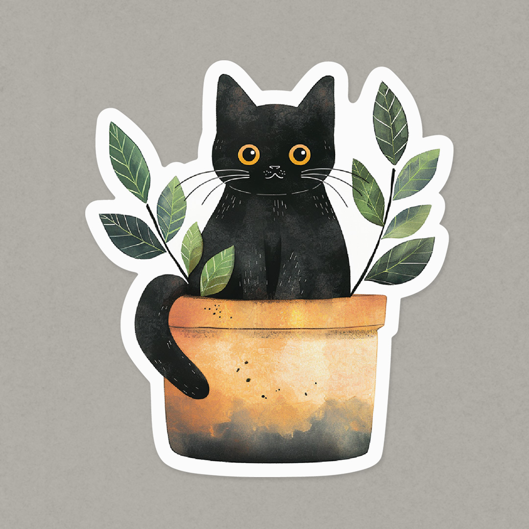 naklejka kot w doniczce