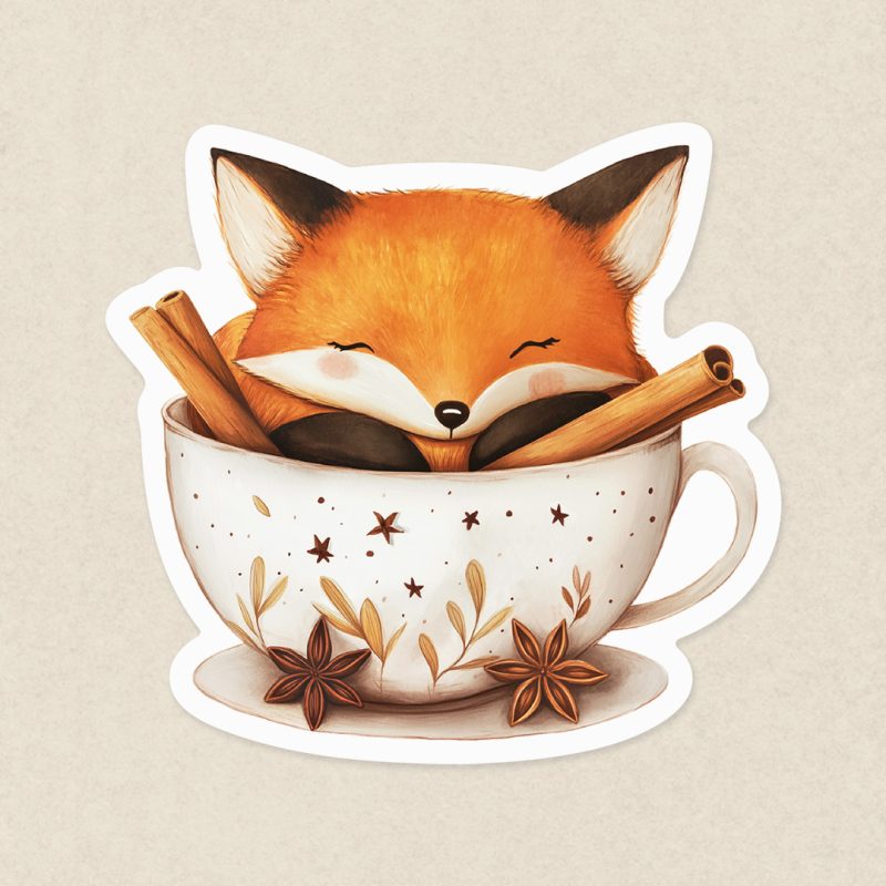 naklejka lis w filiżance