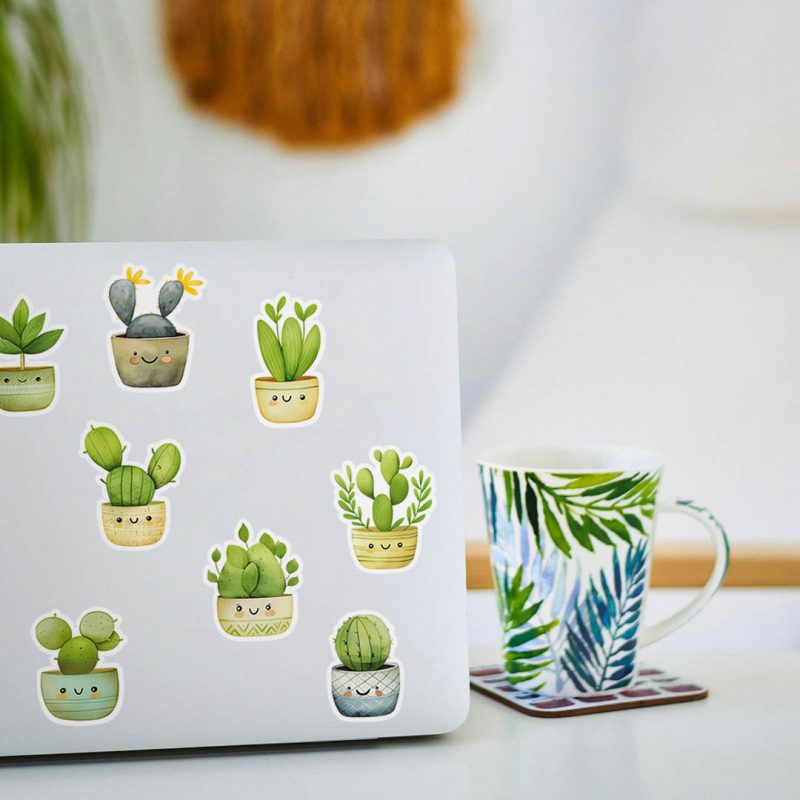 naklejki kawaii rosliny doniczkowe z uśmiechami
