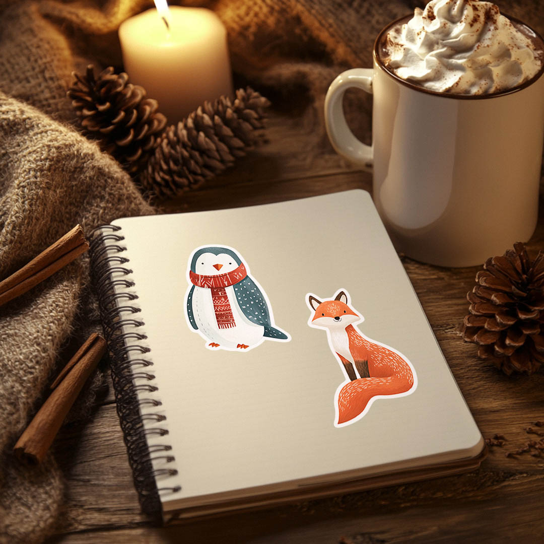 naklejki z zimowymi zwierzetami od mikami.pl z lisem i pongwinem