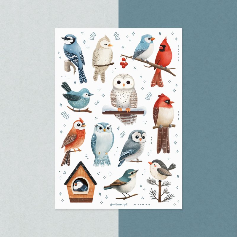 naklejki zimowe ptaki