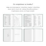 co znajdziesz w srodku dziennika podrozniczego, czyli mapy do kolorowania, checklisty krajów, checklisty must-see & must-do, sekcję filozofia podróży, kropkowane strony na Twoje notatki