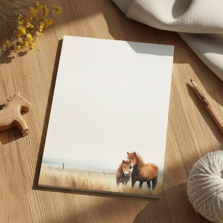 Notes z wyrywanymi kartkami z końmi