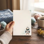 Notesik A6 z nadrukiem maskonura w kolorowym swetrze